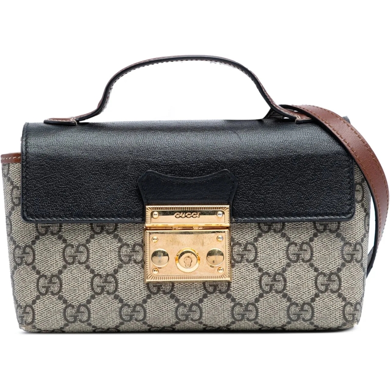 Gucci Schultertasche Mini GG Supreme Padlock Satchel braun