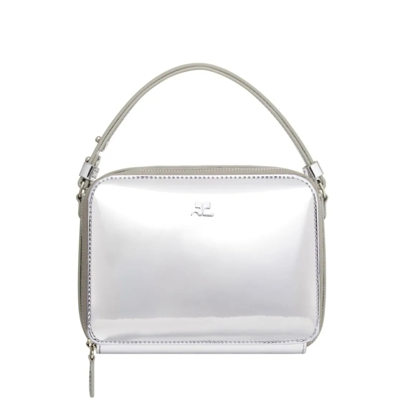Courrèges Schultertasche Silver-Tone Mirrored Finish Handbag White