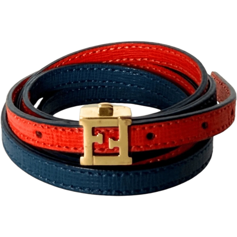 Fendi Bracelet Fendi gewickeltes Lederarmband Rot Blau / sehr gut rot