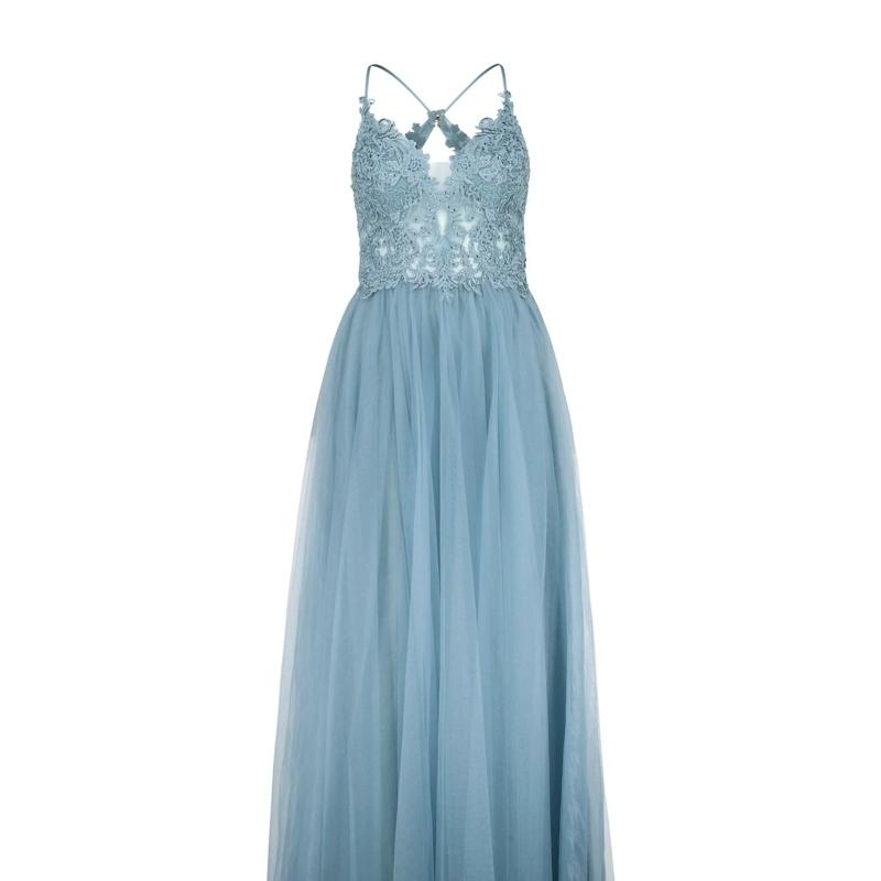 SWING Maxikleid Cocktailkleid mit Perlenbesatz blau