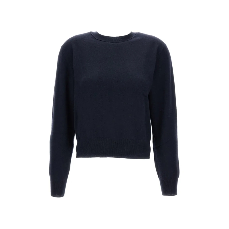 Lisa Yang Pullover Cropped Black Wool Sweater With Ribbed Trim Black
