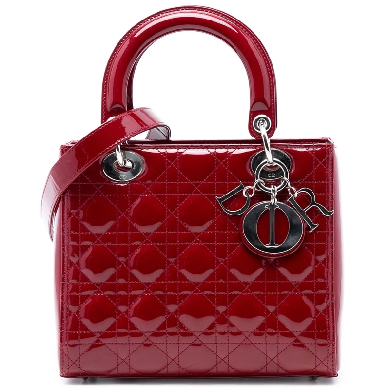 Christian Dior Schultertasche Medium Patent Cannage Lady Dior rot