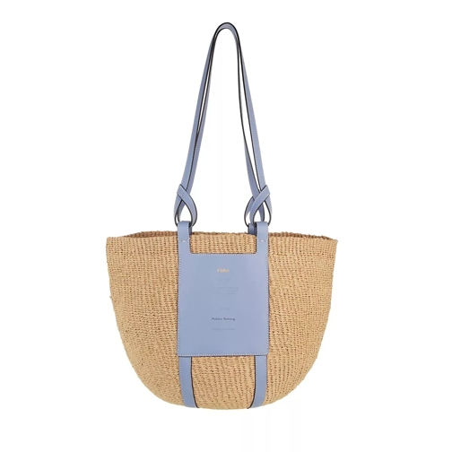 Chloé Mifuko Logo Straw Shopper Gentle Blue Shopping Bag