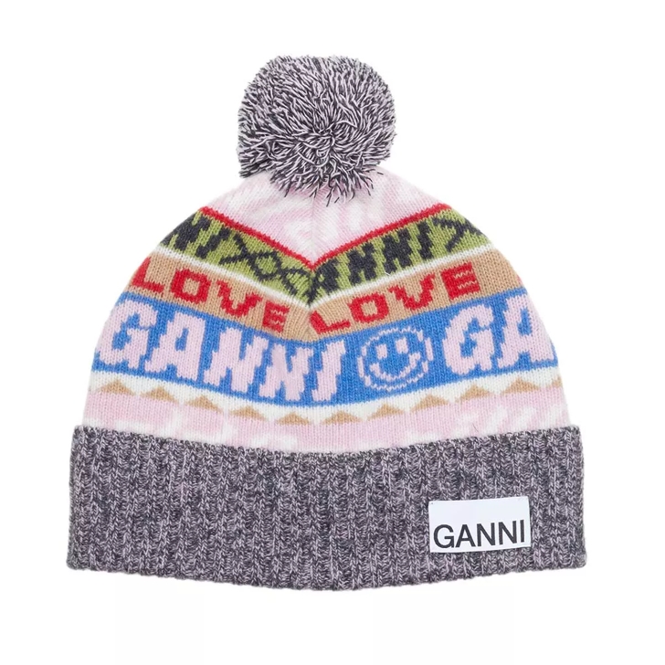 GANNI Beanie Multicolour Wool Graphic Wollmütze |