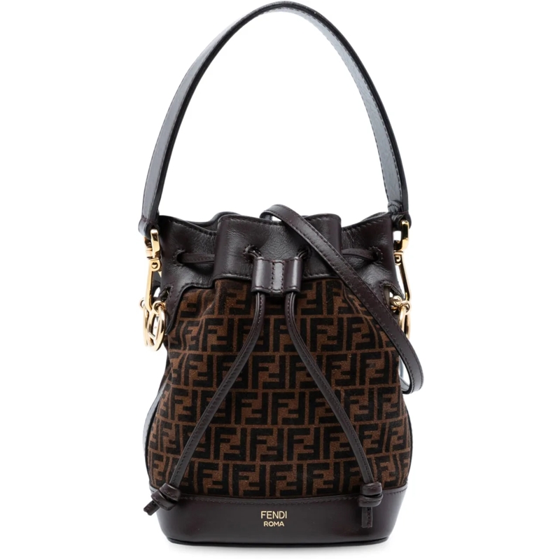 Fendi Schultertasche Mini Zucca Suede Mon Tresor Bucket Bag braun