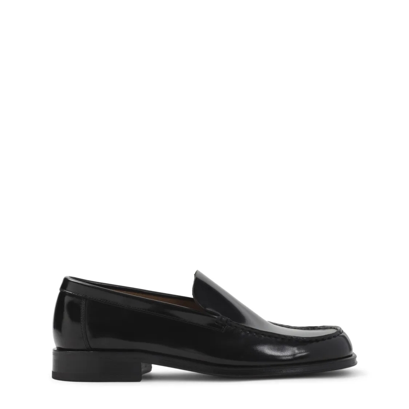 Lemaire Mocassin Polished Black Calf Leather Loafers With Tonal Sti Black