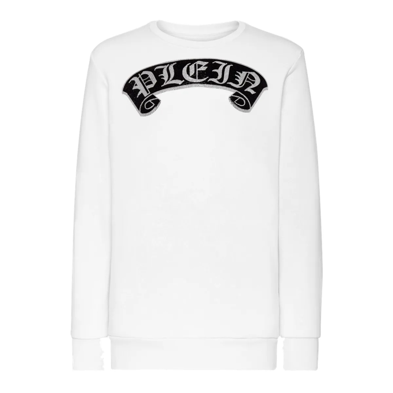 Philipp Plein Top Sweatshirt Gothic Plein Mit Schmucksteinen weiss