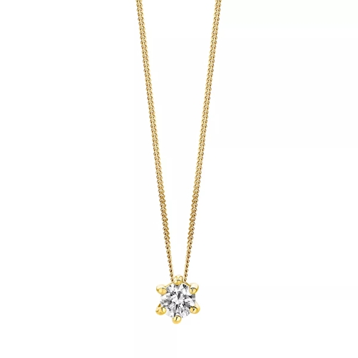 DIAMADA Solitaire Diamond Necklace 14Kt Yellow Gold Short Necklace