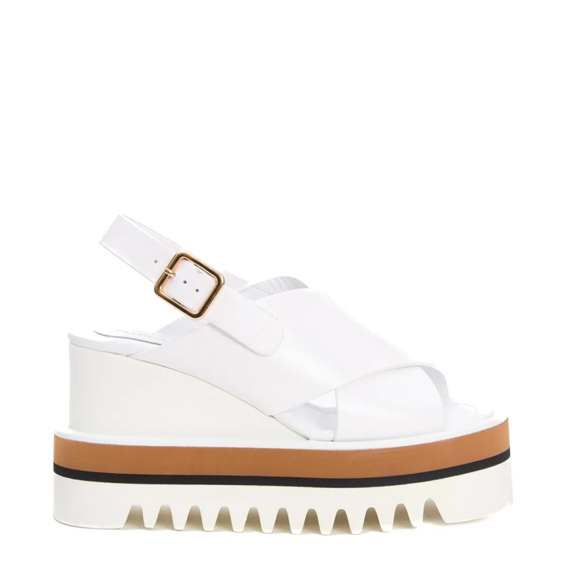 Paloma Barceló Sandales White Leather Crossover High Wedge White