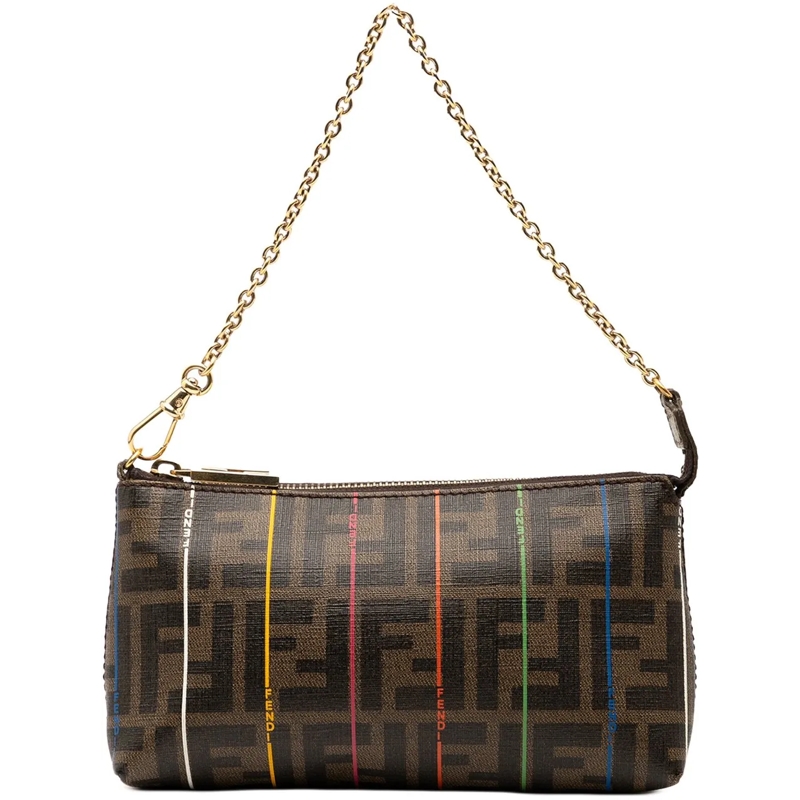 Fendi Schultertasche Zucca Spalmati Stripes Chain Pochette braun