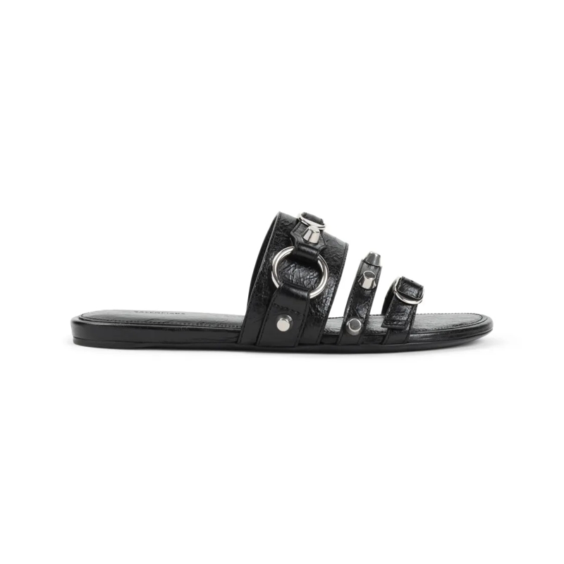 Balenciaga Sandalen Flat Black Lambskin Sandals With Metallic Accents Black