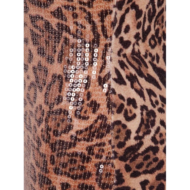 Twin-Set Robe midi Knee-Length Animal Print Dress With Sequined Accen Brown