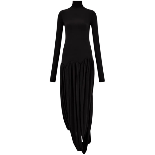 Salvatore Ferragamo Midi Dress Turtleneck Tulip-Design Black Black Midi-Kleider