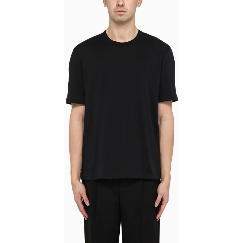 AMI Paris T-Shirt Short-Sleeve Black T-Shirt With Embossed Heart Det Black