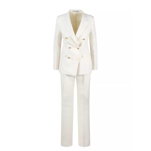 Tagliatore Striped Double-Breasted Suit White 
