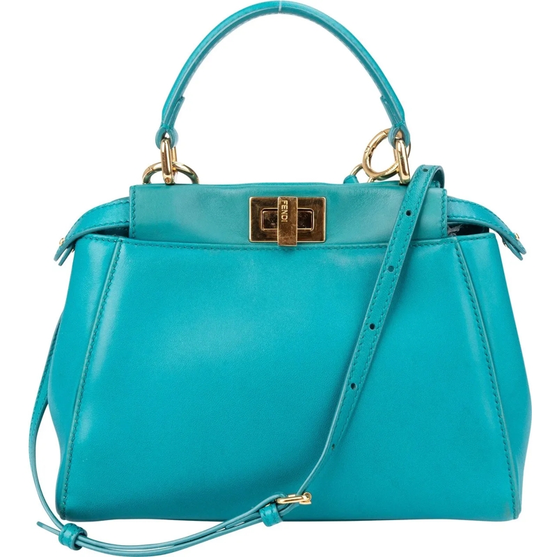 Fendi Schultertasche Fendi Turquoise Leather Peekaboo Handbag blau