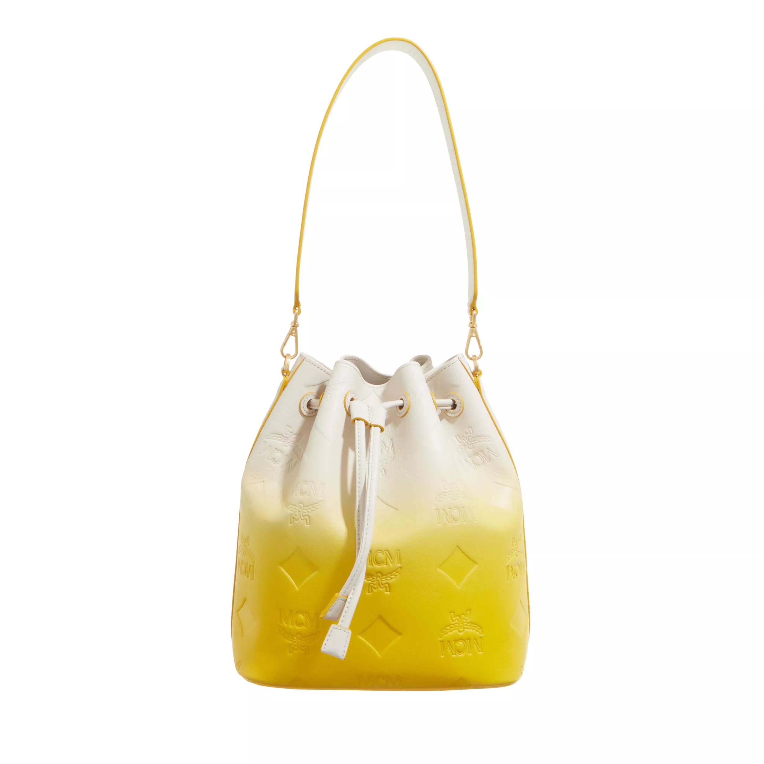 MCM Dessau Eb Maxi Mn Lthr Drawstring Old Gold Bucket Bag