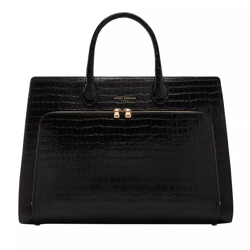 Isabel Bernard Draagtas Honoré Nadine Croco Black Calfskin Leather Handbag