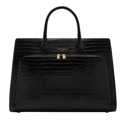 Isabel Bernard Honoré Nadine Croco Black Calfskin Leather Handbag Rymlig shoppingväska