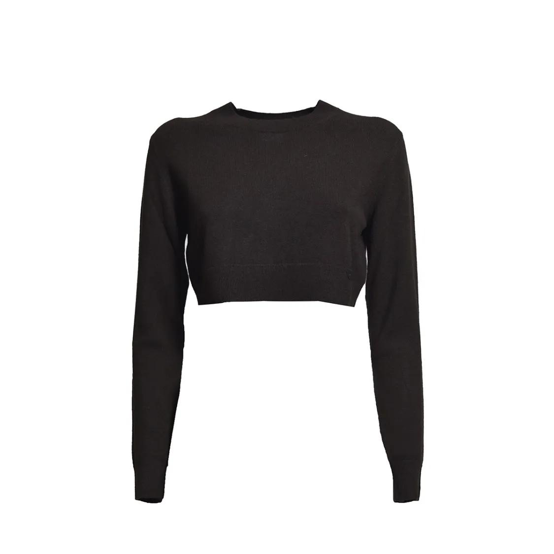 Thumbnail - Patou - Wool Cashmere Cropped Sweater - Chocolate - Größe M - schwarz