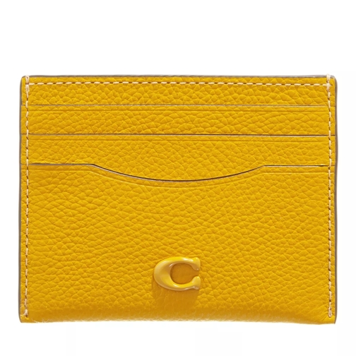 Coach Flat Card Case In Pebble Leather With Sculpted C H Yellow Gold Porta carte di credito
