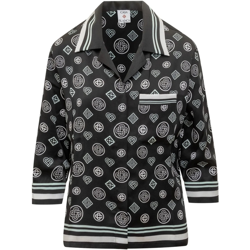Casablanca Chemisier Casablanca Camicia Pigiama in Seta Nera con Logo schwarz