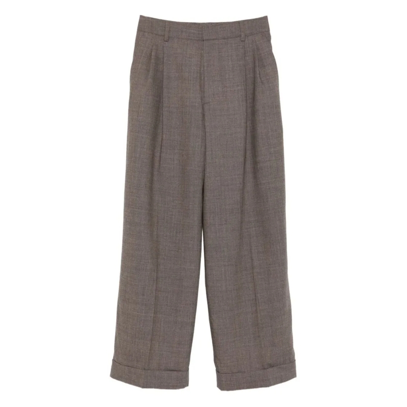 SOEUR  Cropped Wide-Leg Trousers With Textured Weave Grey