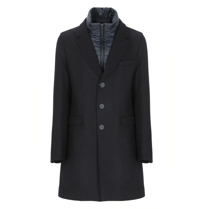Herno Manteau de transition Tailored Blue Wool Coat With Peak Lapel Black