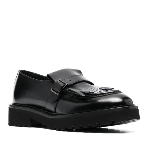 Doucal's Fringed Leather Loafers Black Mocassino