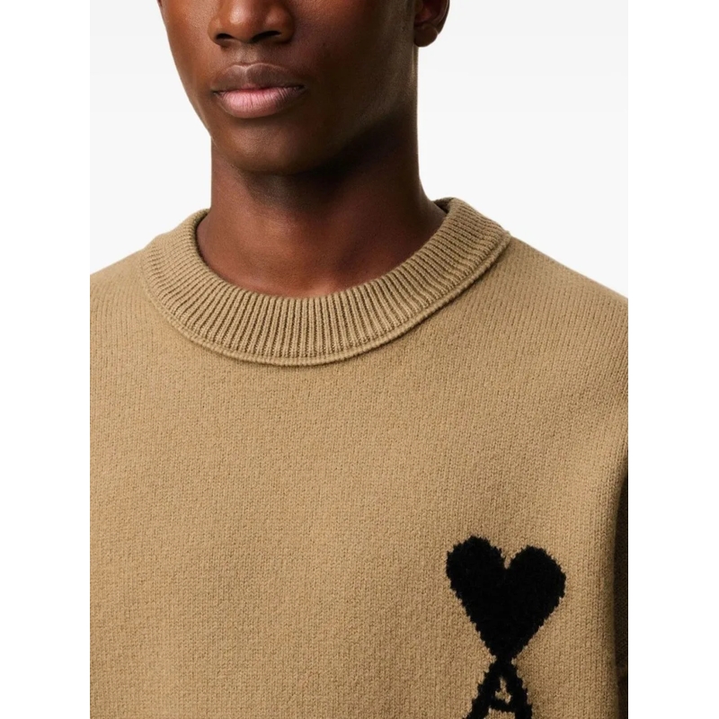 AMI Paris Pullover Bronze Knit Sweater With Inside-Out Seams And Hear Neutrals(Image 2)