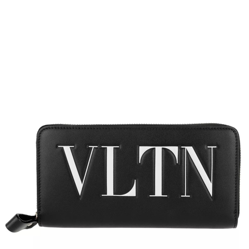 Valentino Garavani VLTN Zip Around Wallet Large Leather Black/White Portefeuille à fermeture Éclair