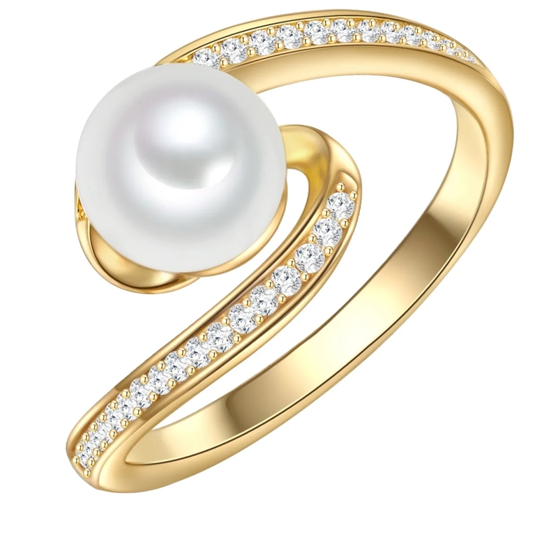 Valero Pearls Ring Sterling Silber Ring Zirkonia Süßwasser-Zuchtperle gold