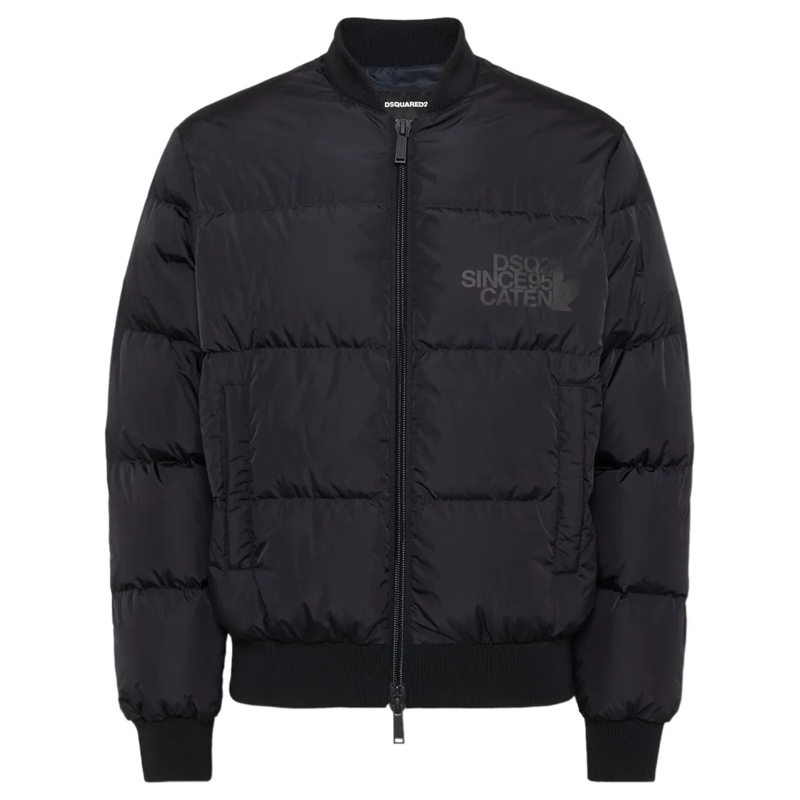 Dsquared2 Doudoune Classic Black Puffer Bomber Jacket With Ribbed Cuf Black