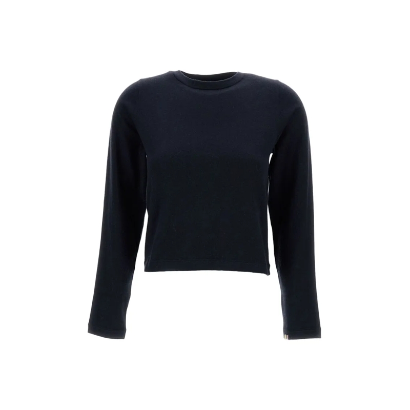 Extreme Cashmere Pullover Cropped Cotton-Cashmere Blend Top With Rounded Nec Blue