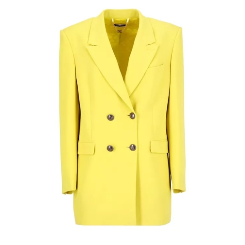 Elisabetta Franchi Crepe Double-Breasted Blazer Yellow 