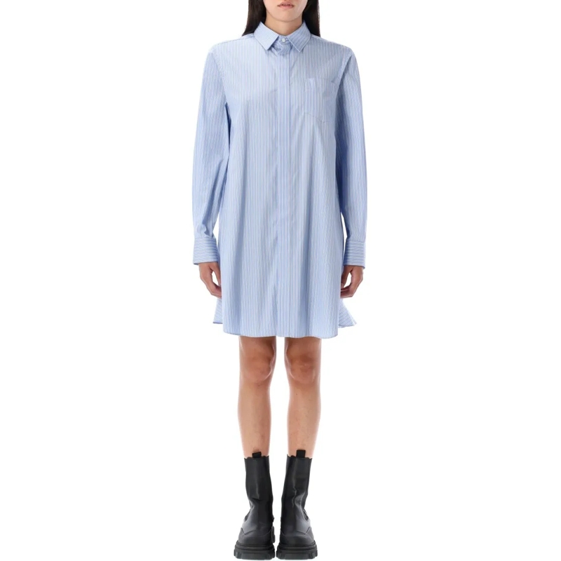 Sacai Minikleid Frilled Hem Striped Shirt Dress Blue