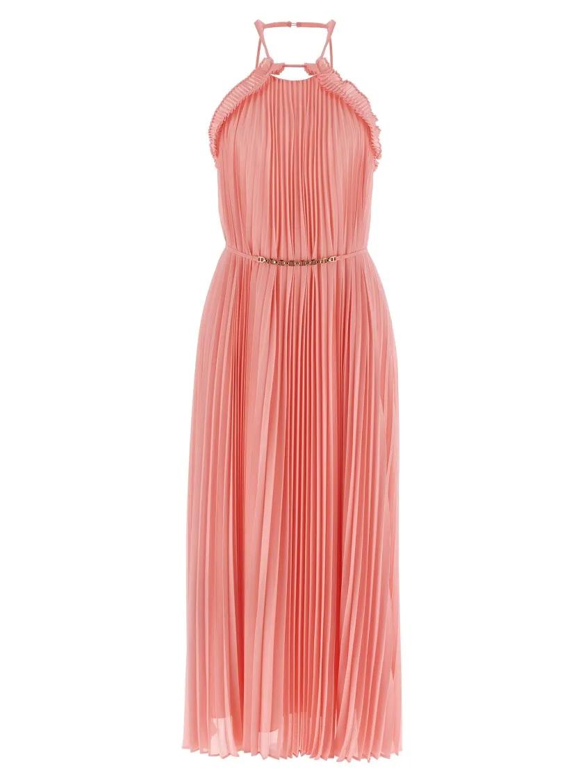Thumbnail - Twin-Set - Long Pleated Dress With American Neckline - Größe 38 - pink
