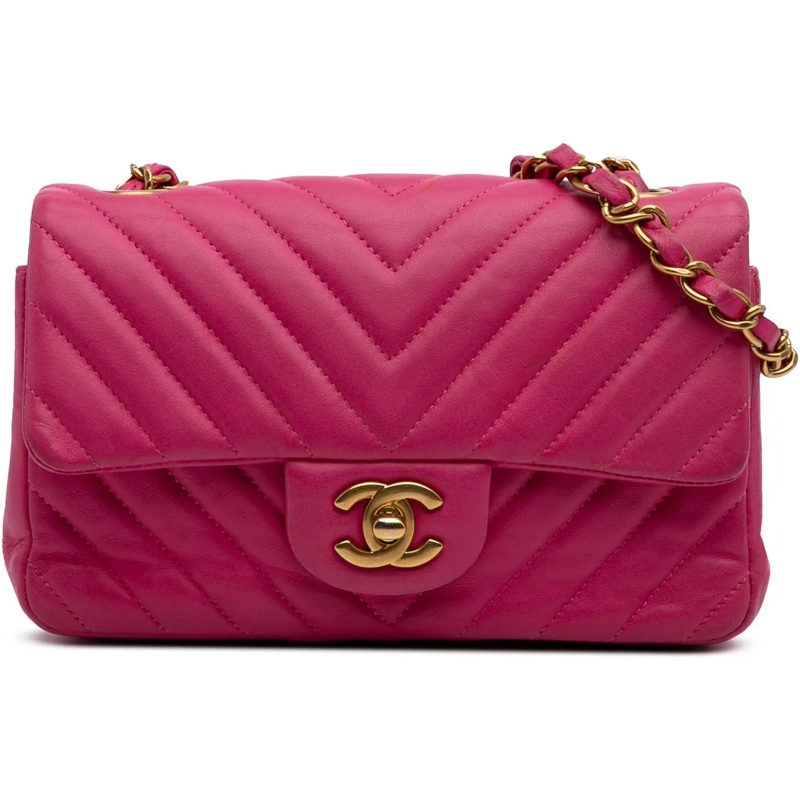 Chanel Schultertasche Mini Rectangular Classic Chevron Lambskin Single F rose