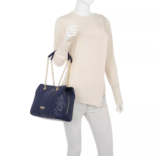 Love Moschino Quilted Nappa Handle Bag Blue Rymlig shoppingväska