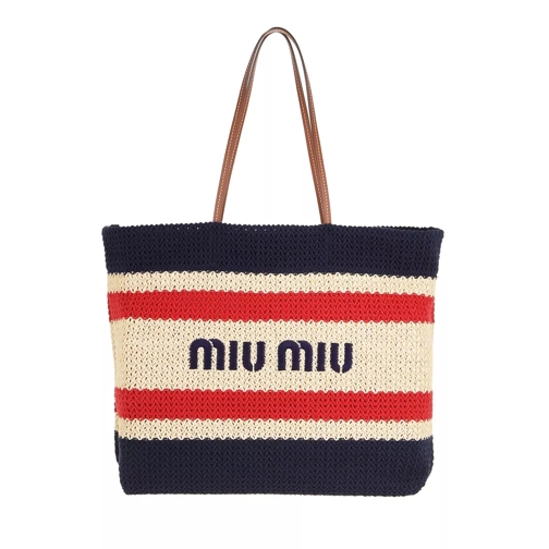 Miu Miu Tote Bag Raffia And Cotton Beige/Blue Rymlig shoppingväska