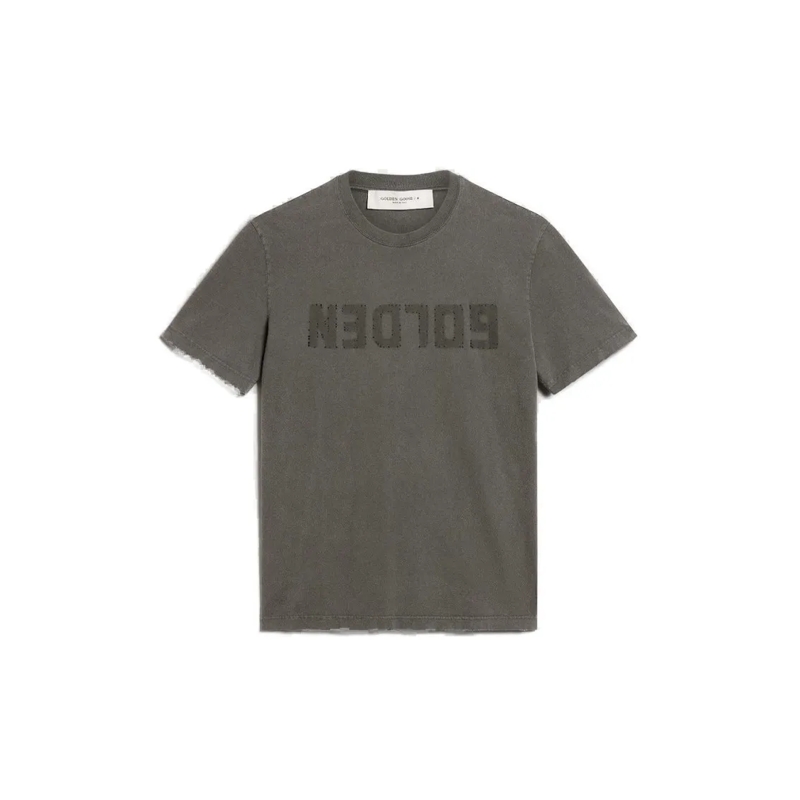 Golden Goose T-shirt Distressed Logo Grey Cotton T-Shirt Grey