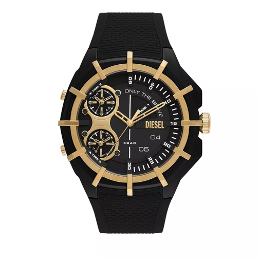 Diesel Framed Three-Hand Silicone Watch Black Quartz Horloge