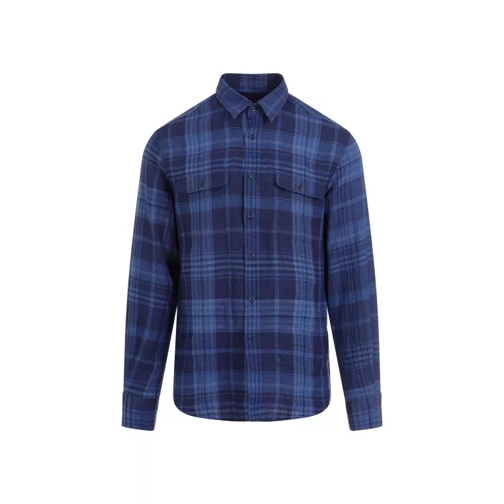 Ralph Lauren X Purple Label Indigo Blue Linen Tartan Shirt Blue 