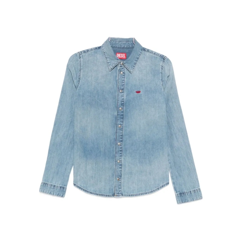 Diesel Overhemd Light Blue Denim Shirt With Classic Collar Blue