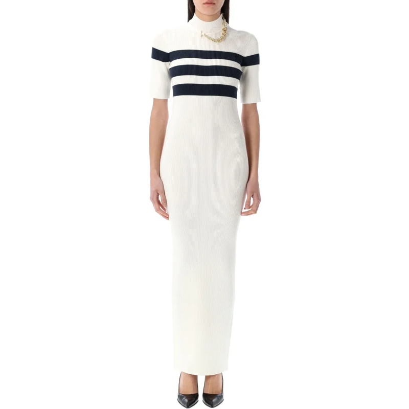 Jean Paul Gaultier  Fitted Striped Knit Maxi Dress White