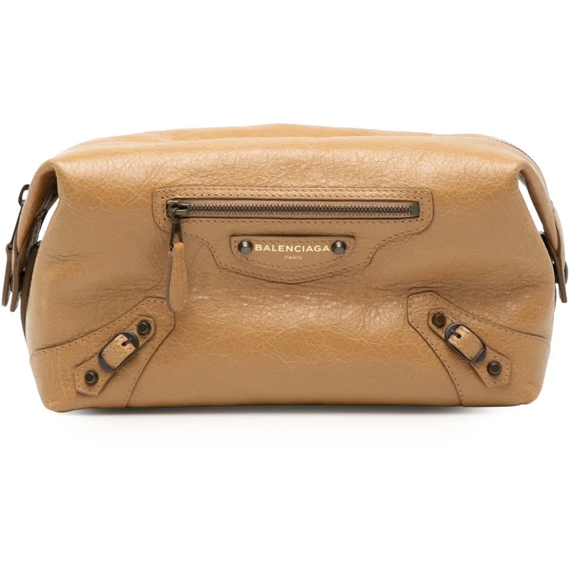 Balenciaga Necessaire Lambskin Motocross Classic Toiletry Pouch braun