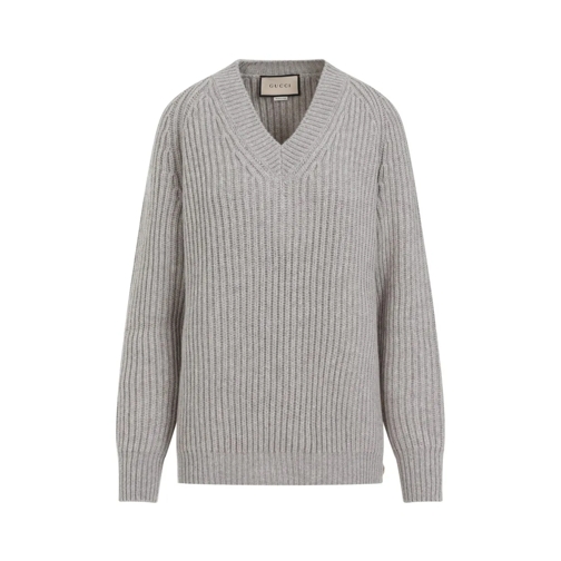 Gucci Pullover Warm Grey Ribbed Wool-Cashmere Sweater Grey