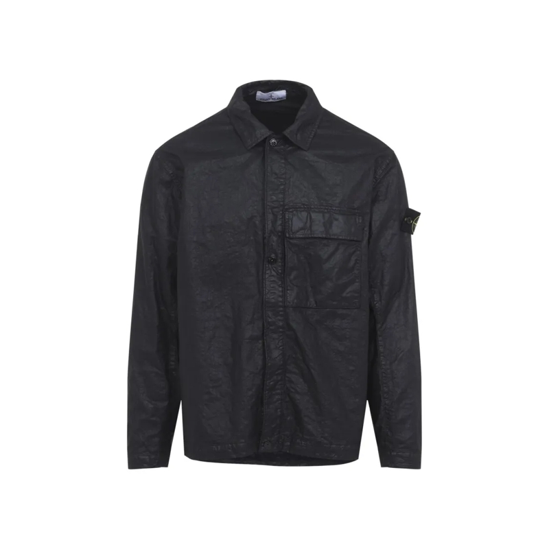 Stone Island  Long-Sleeve Black Shirt Jacket With Classic Collar Black