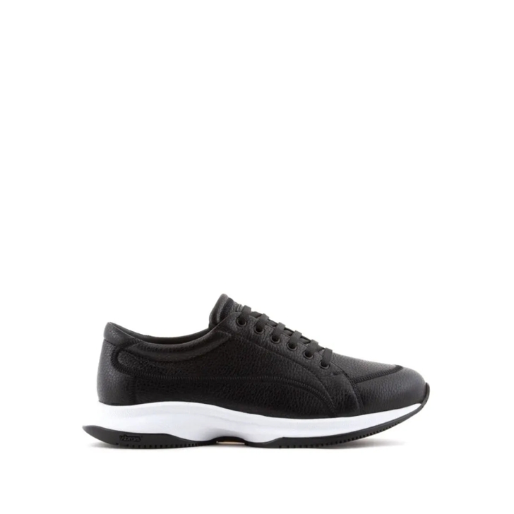 スニーカー Giorgio Armani Elegant Black Leather Trainers With Textured Giorgio Armani Elegant Black Leather Trainers With Textured
