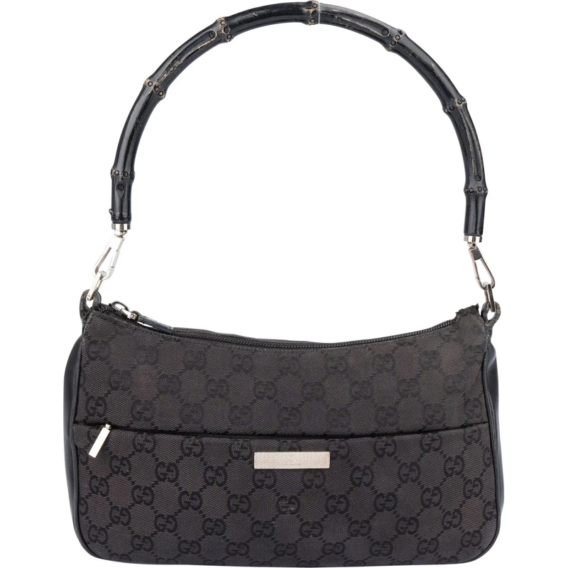 Gucci Schultertasche Gucci GG Monogram Bamboo Handbag schwarz